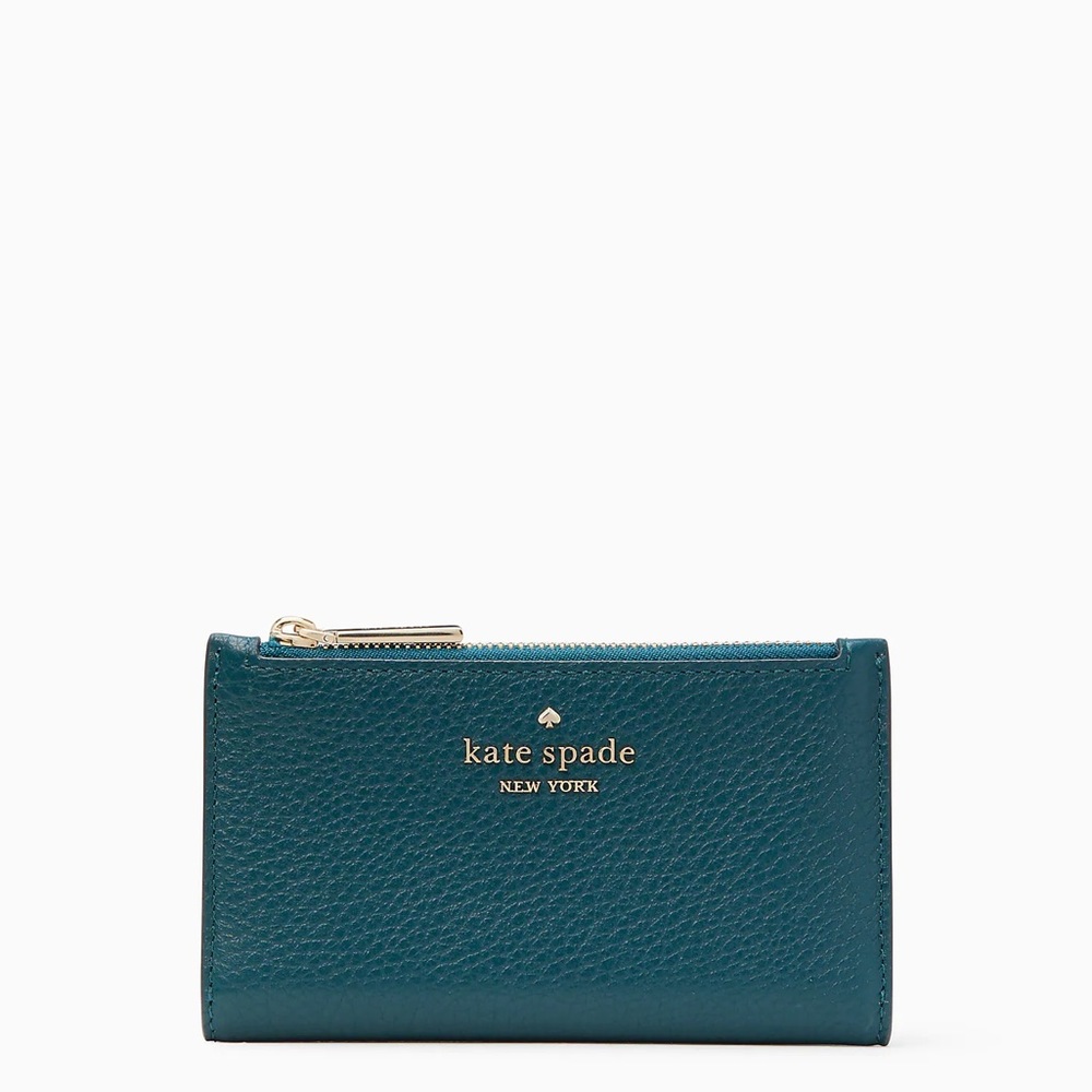 ♠️Kate Spade Leila Small Pebbled Leather Bifold Wallet, Peacock Sapphire NWT